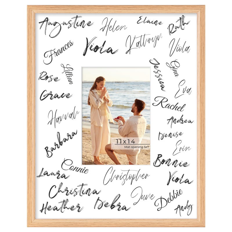 Axeman 11x14 Signature Picture Frame with 5x7 White Mat â€“ Wedding Guest Book Alternative, Wall Hanging Photo Frame for Graduation, Celebration, Autograph Display and Home Decor, Natural - Image 1