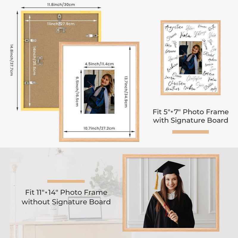 Axeman 11x14 Signature Picture Frame with 5x7 White Mat â€“ Wedding Guest Book Alternative, Wall Hanging Photo Frame for Graduation, Celebration, Autograph Display and Home Decor, Natural - Image 2