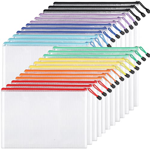 EOOUT 24pcs Mesh Zipper Pouch Bags, A4 Zipper Bags for Organizing Storage, Waterproof Zipper Pouches, Letter Size, File Bags for School, Toys, Puzzle, Board Games and Office Supplies - Image 1