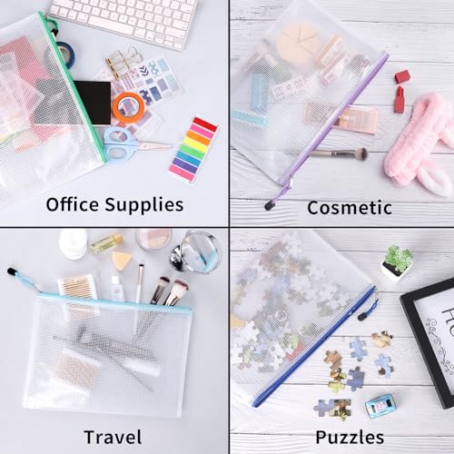 EOOUT 24pcs Mesh Zipper Pouch Bags, A4 Zipper Bags for Organizing Storage, Waterproof Zipper Pouches, Letter Size, File Bags for School, Toys, Puzzle, Board Games and Office Supplies - Image 5