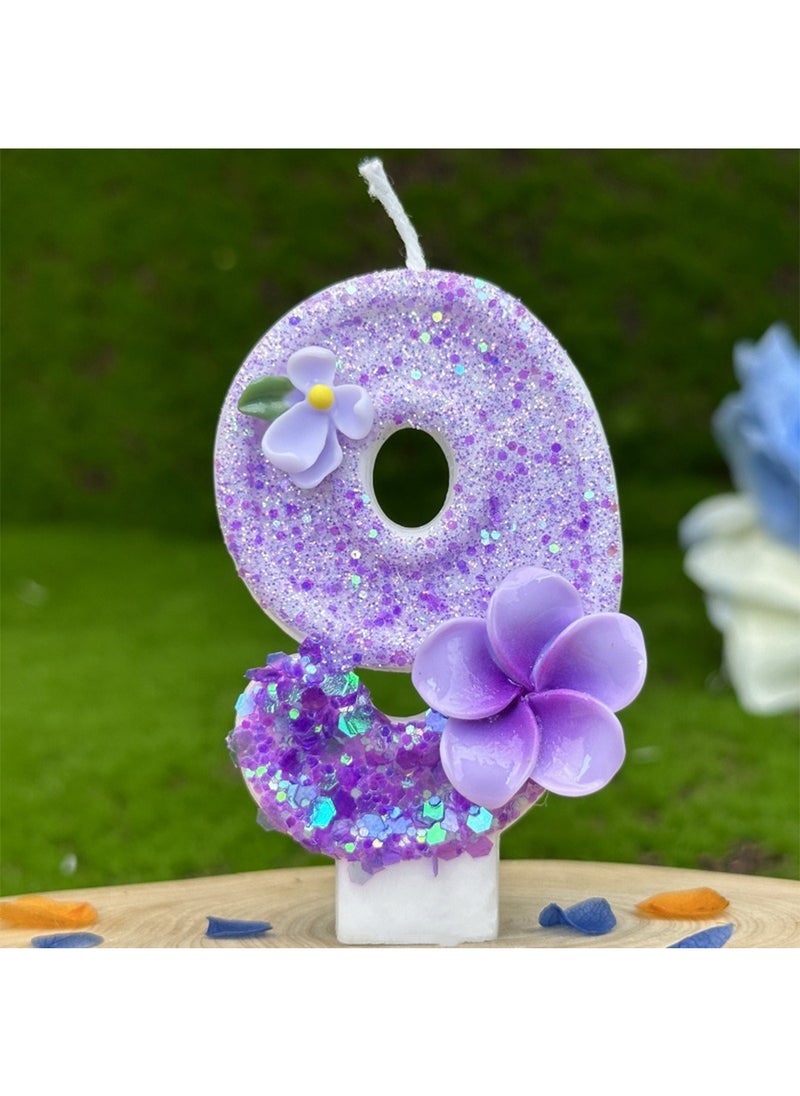 l&wen Number Birthday Candle, Flower Number Cake Candles for Birthday, Weddings, Anniversaries and Theme Party Decorations 7cm (Number 9)  - Image 1