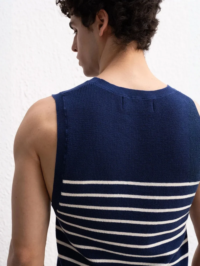 Giesto Navy Blue GIESTO Slim Fit Striped Crew Neck Sleeveless T-Shirt for Men | Best Price UAE