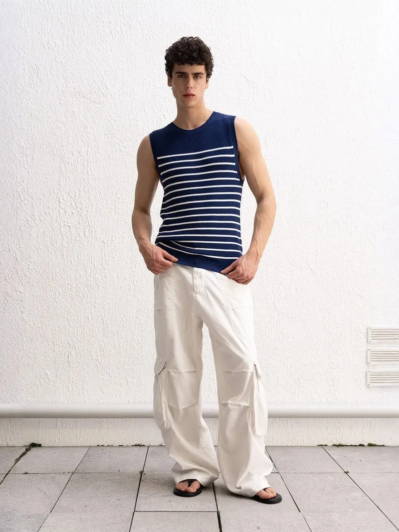 جيستو GIESTO Slim Fit Striped Crew Neck Sleeveless T-Shirt