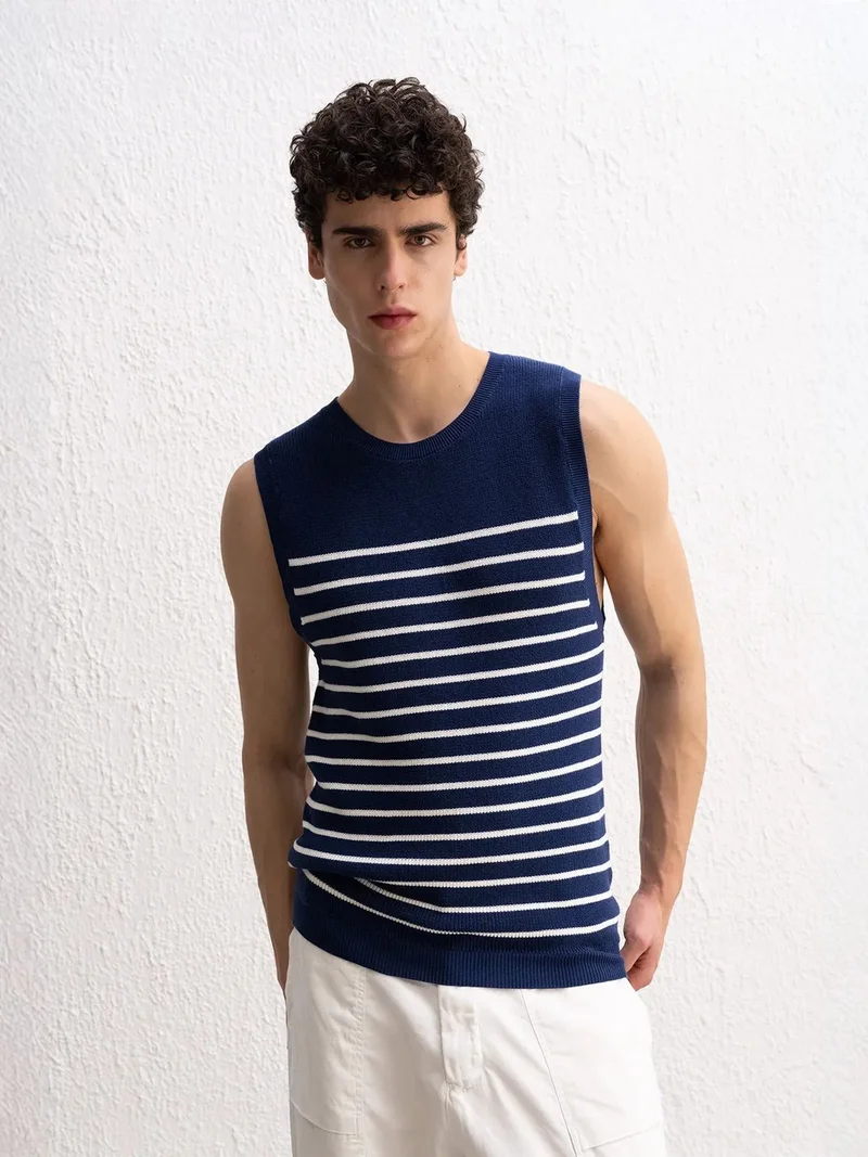 جيستو GIESTO Slim Fit Striped Crew Neck Sleeveless T-Shirt