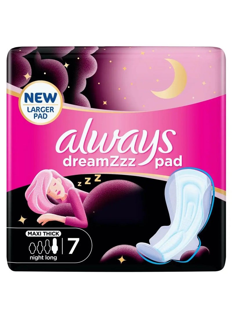 أولويز فوط صحية من Always Dreamzz مصنوعة من القطن الناعم السميك والطويل مع أجنحة عدد 7 