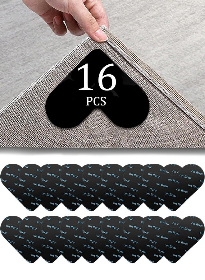 Anti-Slip Rug Gripper for Carpet Washable & Reusable Heart-shaped Anti Curling Rug Pads for Laminate, Wooden, Tile Floors Triangle Rug Stickers (Pack of 16) - Image 1