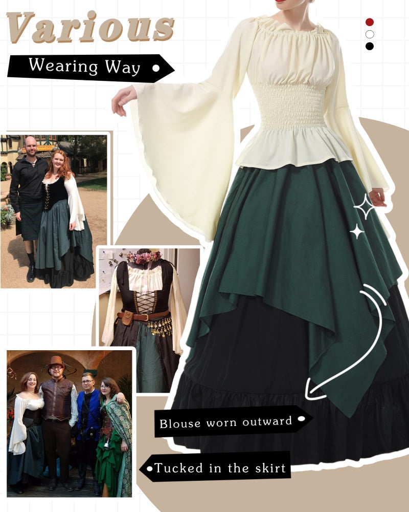 NSPSTT Nuotuo Women Medieval Dress Gothic Victorian Fancy Dresses(Large, DarkGreen&Black) GC229C-L - Image 2