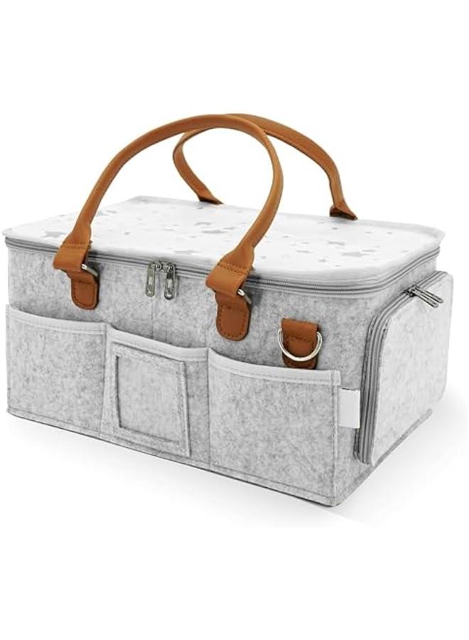 TRASSLE Baby Diaper Caddy Organizer with Lid, Multiple Compartments Baby Caddy, Waterproof Diaper Tote Bag for Infants, Travel Baby Bag for Must Haves, Baby Gift Basket for Newborn Essentials  - Image 1