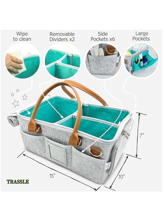 TRASSLE Baby Diaper Caddy Organizer with Lid, Multiple Compartments Baby Caddy, Waterproof Diaper Tote Bag for Infants, Travel Baby Bag for Must Haves, Baby Gift Basket for Newborn Essentials  - Image 3