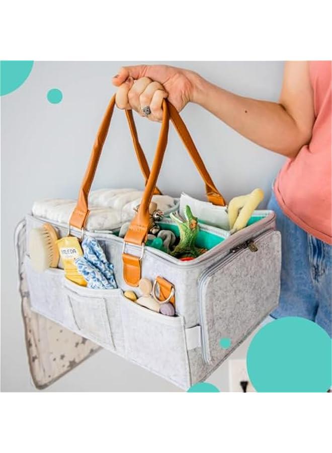 TRASSLE Baby Diaper Caddy Organizer with Lid, Multiple Compartments Baby Caddy, Waterproof Diaper Tote Bag for Infants, Travel Baby Bag for Must Haves, Baby Gift Basket for Newborn Essentials  - Image 5
