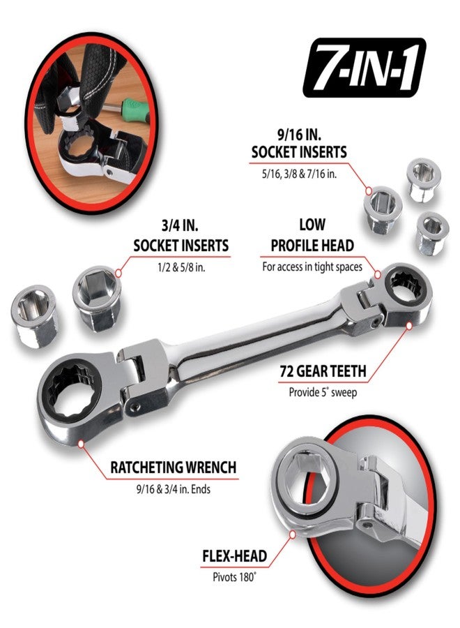 بيرفورمانس تول مجموعة مفاتيح ربط مرنة 7 في 1 من Performance Tool W30648 - 72 سنًا، مصنوعة من فولاذ الكروم والفاناديوم، بتصميم منخفض الارتفاع، وحقيبة قابلة لإعادة الاستخدام - Image 2