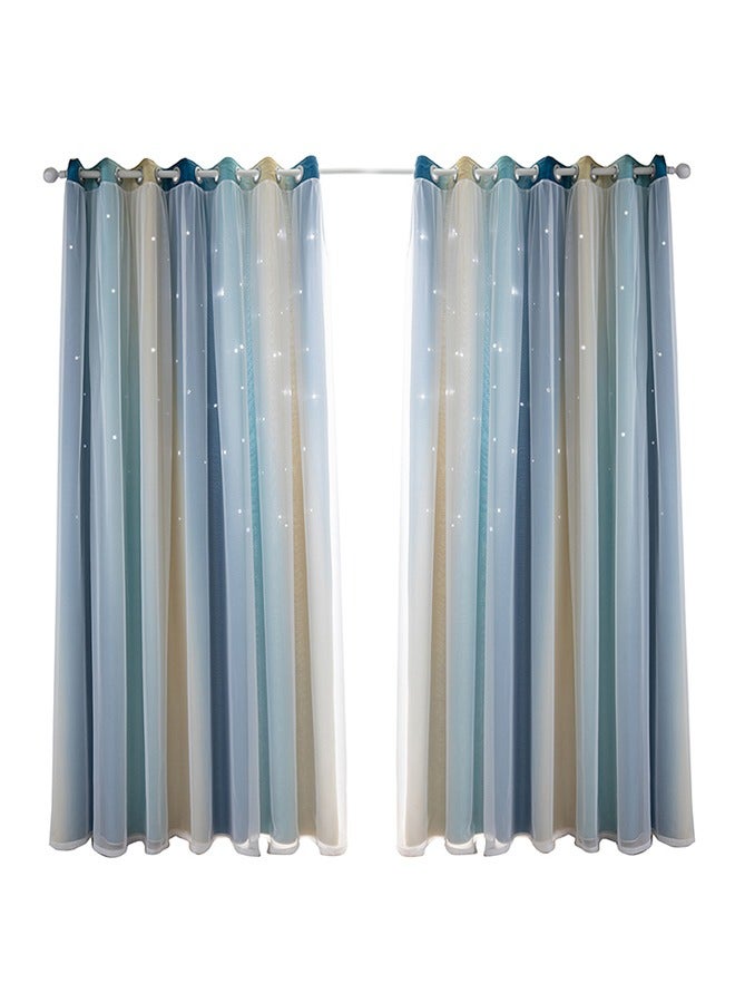 Loquat 1 Pair Rainbow Blackout Curtains for Kid Girls Bedroom Living Room Darking Stripe Double Layer Star Cut Out Wall Home Decor Gradient Grommet Princess Window Curtains (Blue/Yellow, 132W x 270L) - Image 2