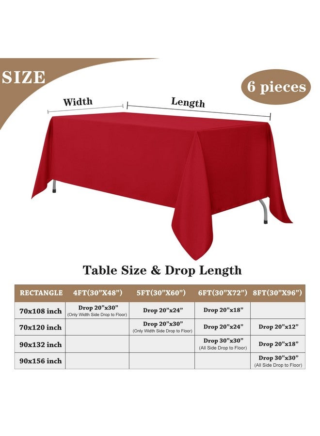 Fitable Red Tablecloths for Rectangle Tables, 6 Pack - 70 x 120 Inches - Reusable and Washable Table Clothes for 6-8 Ft Tables, Polyester Fabric Table Covers for Wedding, Party, Banquet - Image 5