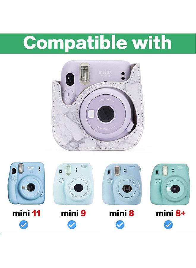 O Ozone Protection Case Bags for Fujifilm Instax Mini 11 9 8 8+Case PU Leather Instant Camera Cover with Adjustable Strap- White Marble  - Image 4