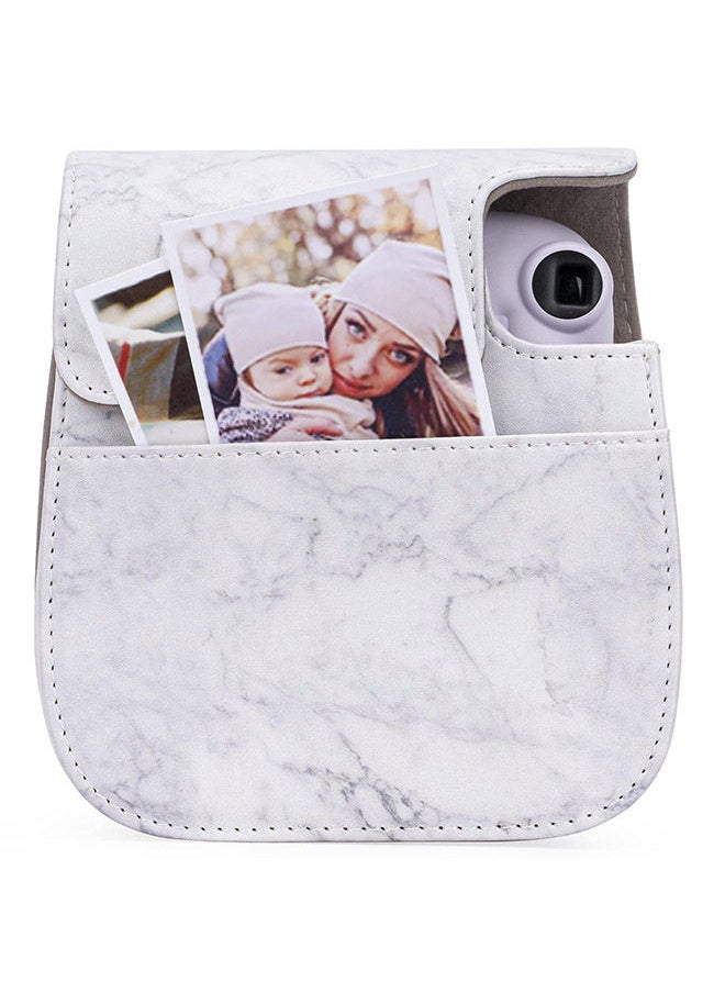 O Ozone Protection Case Bags for Fujifilm Instax Mini 11 9 8 8+Case PU Leather Instant Camera Cover with Adjustable Strap- White Marble  - Image 2