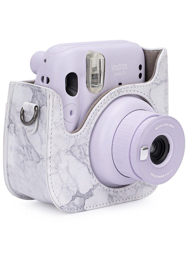 O Ozone Protection Case Bags for Fujifilm Instax Mini 11 9 8 8+Case PU Leather Instant Camera Cover with Adjustable Strap- White Marble  - Image 5