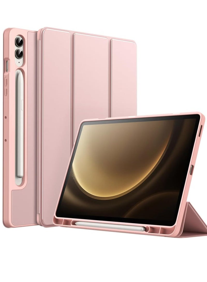 حافظة سامسونج جالاكسي تاب S9 FE+ بحجم 12.4 بوصة – غطاء ثلاثي الطيات من TPU الناعم مع حامل قلم S، دعم شحن قلم S، ووظيفة الاستيقاظ/النوم التلقائي (ذهبي وردي) - Image 1