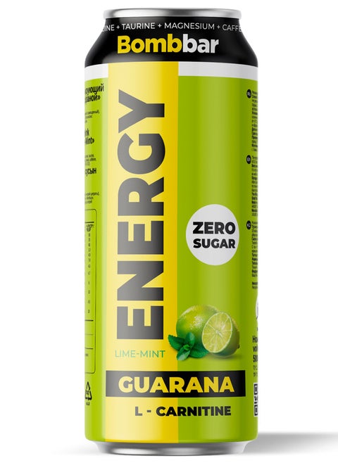 Energy Drink with L-Carnitine and Guarana Lime Mint Flavor Zero Sugar 500ml