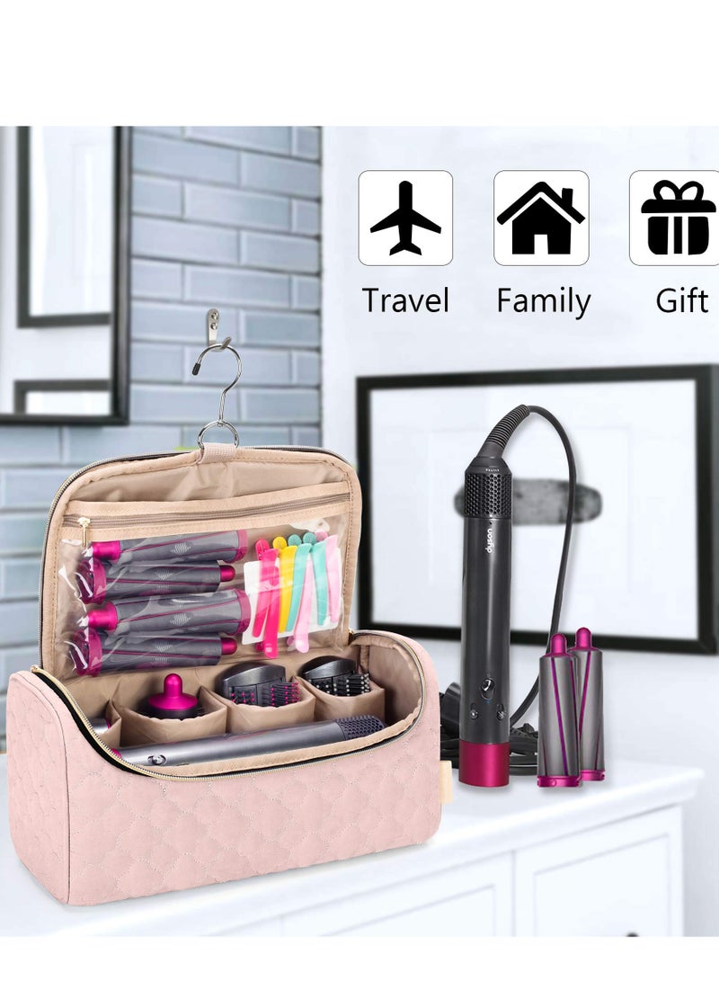 Generic Portable Travel Case for Airwrap Complete Styler and Attachments, Pink Storage Bag with Hanging Hook for Hair Curler Accessories. Perfect for On-the-Go Styling! - Image 2