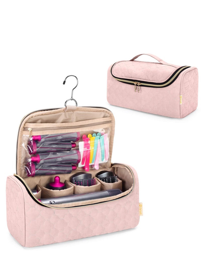 Generic Portable Travel Case for Airwrap Complete Styler and Attachments, Pink Storage Bag with Hanging Hook for Hair Curler Accessories. Perfect for On-the-Go Styling! - Image 1