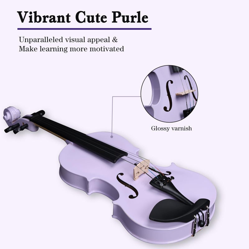 ADM Acoustic Violin for Kids Beginners, 4/4 Full Size Acoustic Violin Fiddle for Teens Students Violin Starter Kit with Hard Case, Shoulder Rest, Bow, Violin Music Stand and Strings,Purple - Image 4