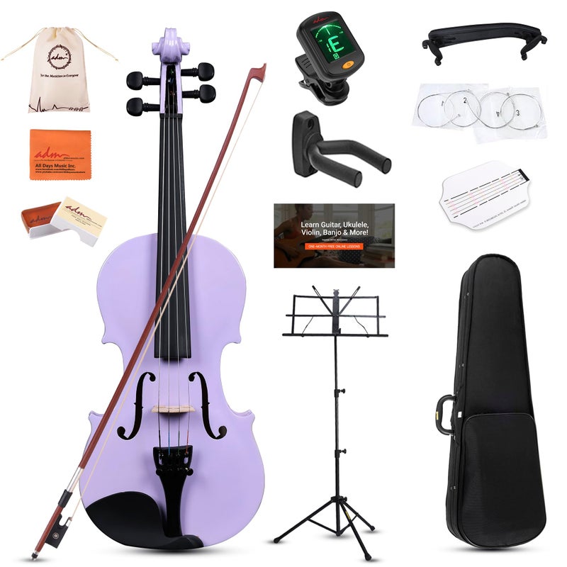 ADM Acoustic Violin for Kids Beginners, 4/4 Full Size Acoustic Violin Fiddle for Teens Students Violin Starter Kit with Hard Case, Shoulder Rest, Bow, Violin Music Stand and Strings,Purple - Image 1