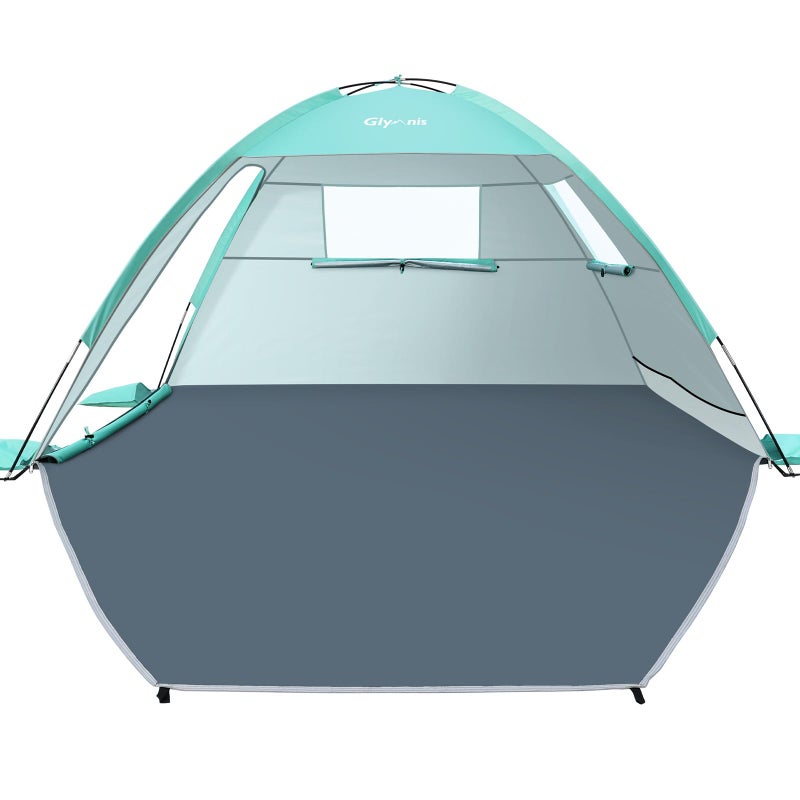 Glymnis Beach Tent Sun Shelter for 3 Person with UPF 50+ UV Protection, Lightweight & Easy Setup Beach Shade Canopy with Vent Windows & Zippered Door - Green - Image 1