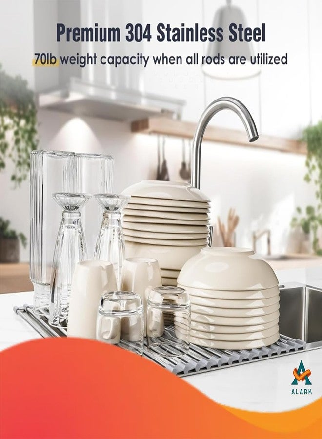 Alark Dish Drying Over The Sink Multipurpose Roll-Up Drying Rack for Foldable Kitchen Sink Accessories Cover Gray Silicon Roll Dish Drying Racks, Fruit Vegetable Utensils Dishwasher Safe [52X34X1CM] - Image 3