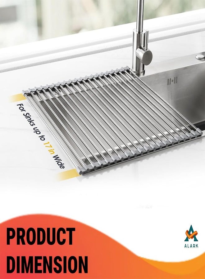Alark Dish Drying Over The Sink Multipurpose Roll-Up Drying Rack for Foldable Kitchen Sink Accessories Cover Gray Silicon Roll Dish Drying Racks, Fruit Vegetable Utensils Dishwasher Safe [52X34X1CM] - Image 2