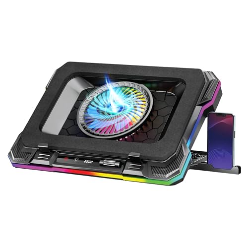 ZEBRONICS زبرونيكس NC9200، وسادة تبريد لابتوب، مروحة RGB LED بحجم 140 مم، لابتوب حتى 19 بوصة، منفذ USB مزدوج، وسادة فوم مغناطيسية، حامل موبايل قابل للفك، وحدة تحكم في سرعة المروحة، سرعة عالية، 10 أوضاع RGB LED - Image 1