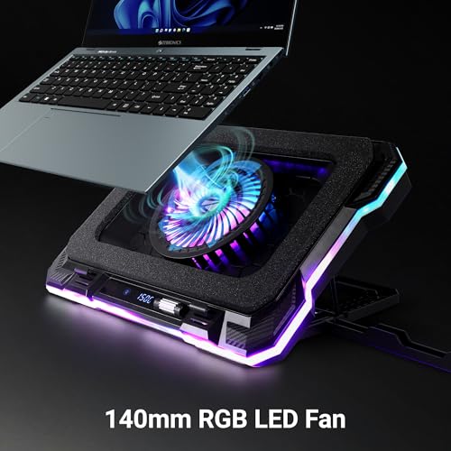 ZEBRONICS زبرونيكس NC9200، وسادة تبريد لابتوب، مروحة RGB LED بحجم 140 مم، لابتوب حتى 19 بوصة، منفذ USB مزدوج، وسادة فوم مغناطيسية، حامل موبايل قابل للفك، وحدة تحكم في سرعة المروحة، سرعة عالية، 10 أوضاع RGB LED - Image 2