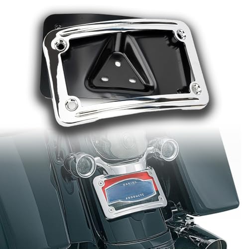 KOONDHEEND Curved Laydown License Plate Mount with Frame fit for Harley Davidson License Plate Mount Truck Bracket 3-Hole Relocation kit OEM# 3148(Silver) - Image 1