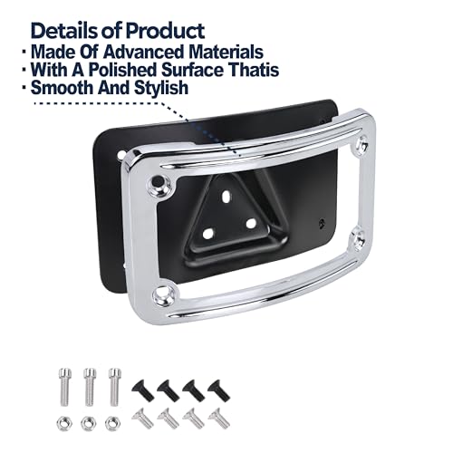 KOONDHEEND Curved Laydown License Plate Mount with Frame fit for Harley Davidson License Plate Mount Truck Bracket 3-Hole Relocation kit OEM# 3148(Silver) - Image 2