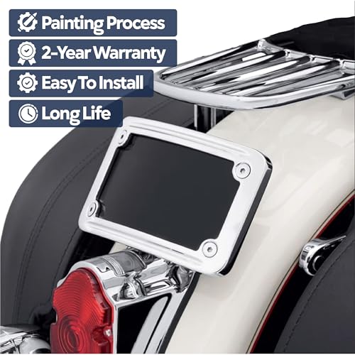 KOONDHEEND Curved Laydown License Plate Mount with Frame fit for Harley Davidson License Plate Mount Truck Bracket 3-Hole Relocation kit OEM# 3148(Silver) - Image 3