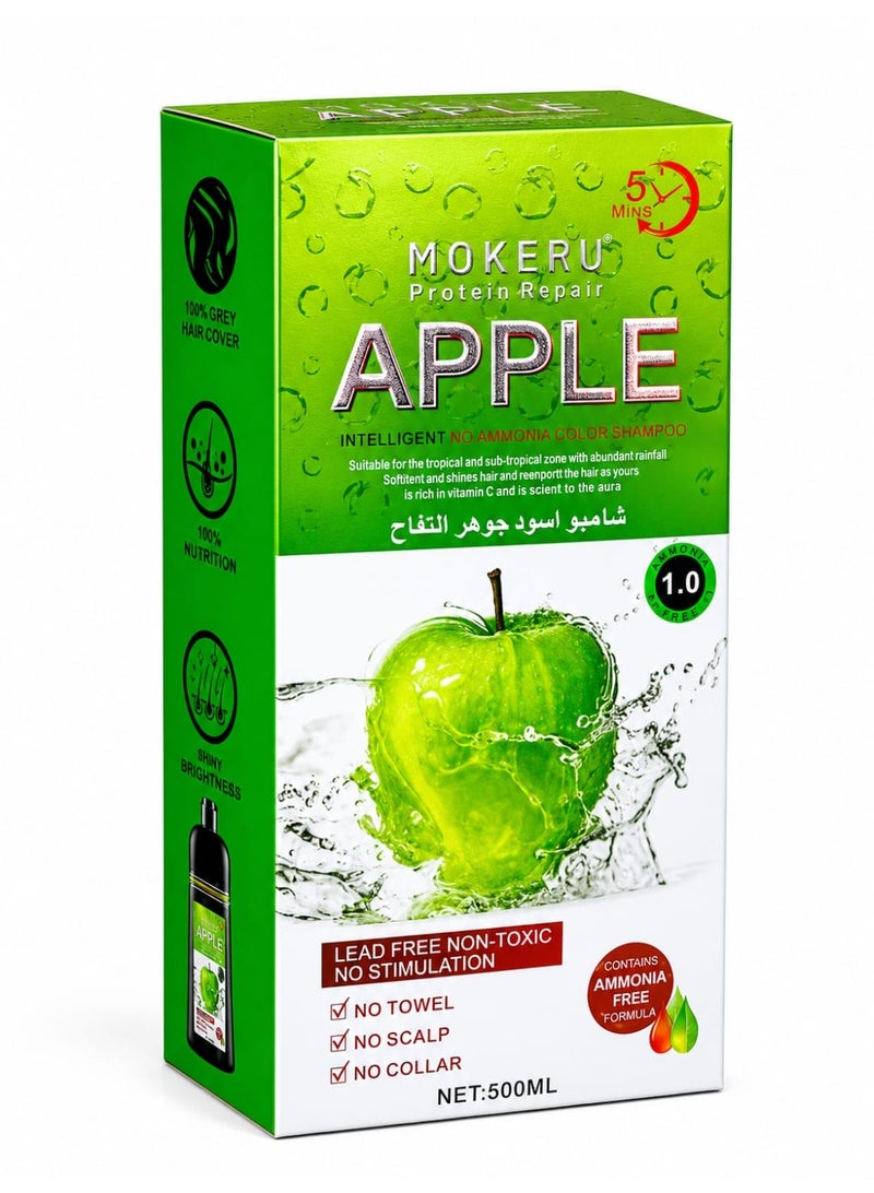 Mokeru Apple Herbal Extract Hair Color Dye Shampoo No.1 Dark Black 500ml - Image 1