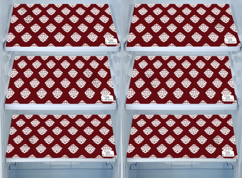 E-Retailer® Waterproof PVC Refrigerator Drawer Mats/Multipurpose Mats/Fridge Mats Set of 6 Pcs (Color-Ethnic Maroon, Size-17.5X11.5 Inches) - Image 1