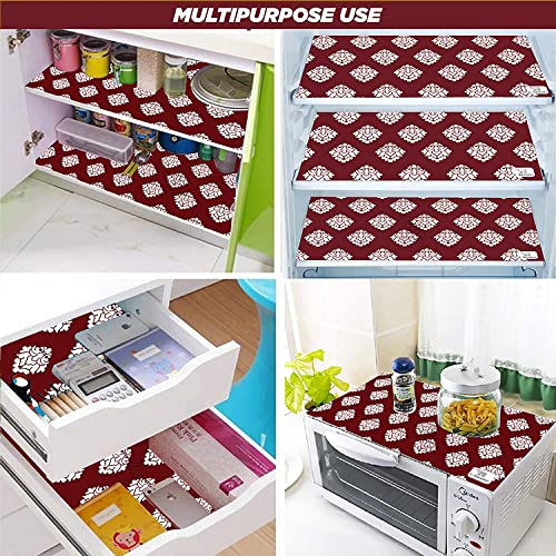 E-Retailer® Waterproof PVC Refrigerator Drawer Mats/Multipurpose Mats/Fridge Mats Set of 6 Pcs (Color-Ethnic Maroon, Size-17.5X11.5 Inches) - Image 2