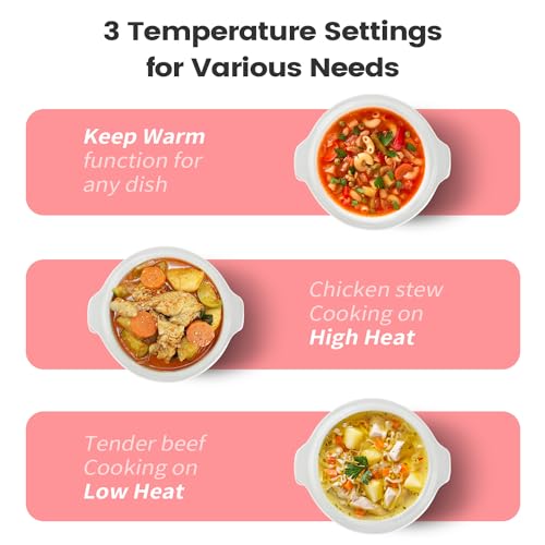 KOOC Small Slow Cooker, 2-Quart, Free Liners Included for Easy Clean-up, Upgraded Ceramic pot, Adjustable Temp, Nutrient Loss Reduction, Stainless Steel, Pink, Round - Image 5