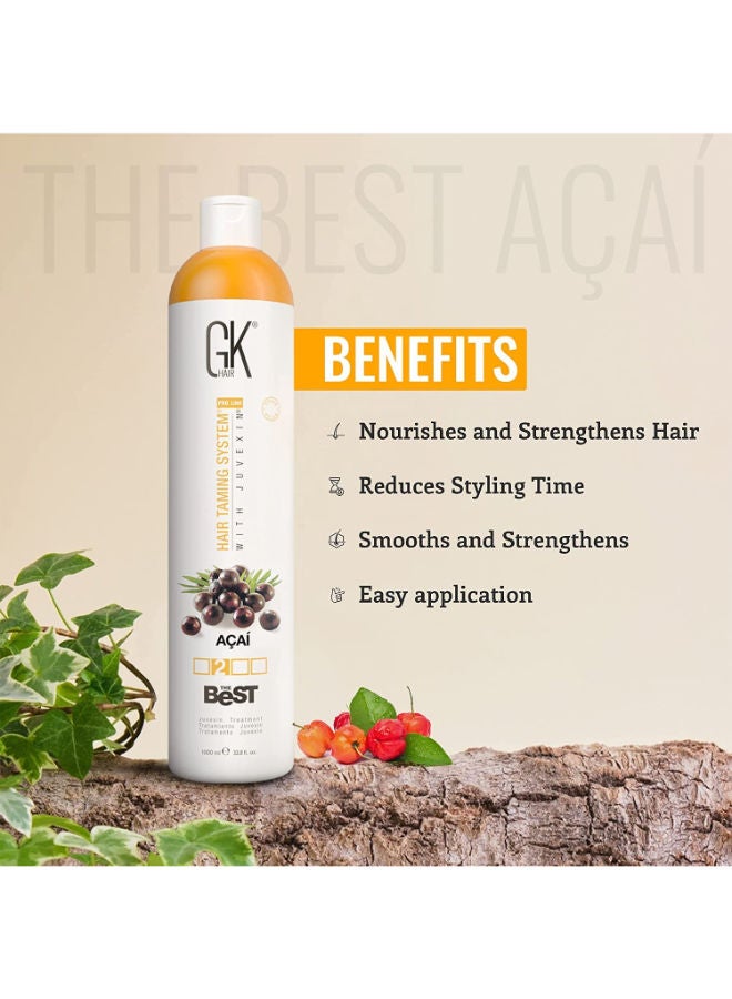 GK Hair The Best ACAI (33.8 Fl Oz/1000ml) Smoothing Keratin Hair Treatment Professional Brazilian Complex Blowout Straightening For Silky Smooth Frizz Free Hair - Image 2