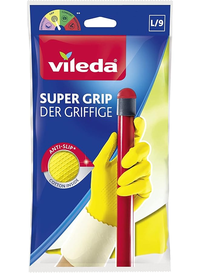 فيليدا قفازات متينة ذات قبضة فائقة مقاس L 9، نمط كبير مضاد للانزلاق لقبضة أفضل، تحمي يديك من المواد الكيميائية القاسية وتمنع التهابات الجلد، سهلة الاستخدام وخفيفة الوزن لسهولة الارتداء - Image 1