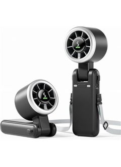 LOOPITYS Portable Handheld Turbo Fan: 5000mAh Battery 5 Gear Wind Personal Fans Hand Fan Portable Rechargeable - 12 Hours Pocket Fan 3 in 1 Hand Held Fan - Portable Fan for Travel Outdoor Indoor (Black)  - Image 1
