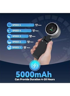 LOOPITYS Portable Handheld Turbo Fan: 5000mAh Battery 5 Gear Wind Personal Fans Hand Fan Portable Rechargeable - 12 Hours Pocket Fan 3 in 1 Hand Held Fan - Portable Fan for Travel Outdoor Indoor (Black)  - Image 4