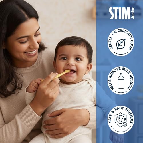 STIM Junior Toddler Kit | 2 in 1 Toothbrush & Tongue Brush | BPA Free Silicone Bristle | 6 to 24 Months | Protective Case | Muslin Cloth | Safe & Baby Friendly | Great For Massaging & Cleaning Gums - Image 3