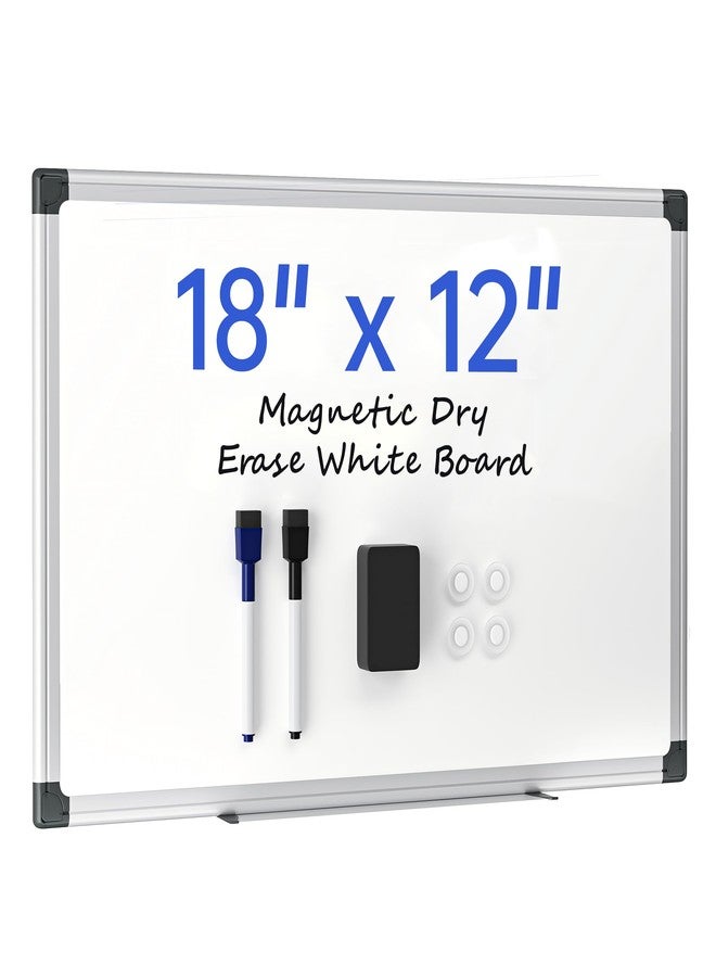 VUSIGN 18" x 12" Small Magnetic Whiteboard for Wall, Dry Erase Board with Silver Frame, Hanging White Board for Office, Home, School, Dorm - Includes Markers, Magnets & Eraser - Image 1