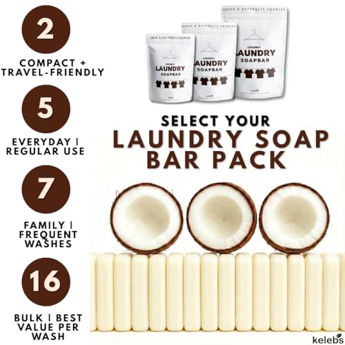 Kelebs Natural Laundry Soap Bar for Sensitive Skin with Organic Coconut - Delicate Laundry Stain Remover for Clothes, Underwear, Collar - Gentle Baby Laundry Soap | 7 Bars - Image 3