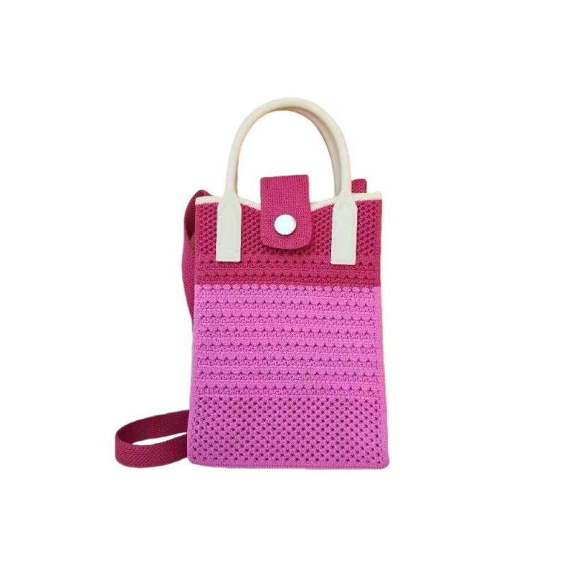 Knitted Mobile Phone Bag New Hollow Striped Color Matching Ethnic Leisure Style Fashion Leisure Joker Daily Commuting - Image 3