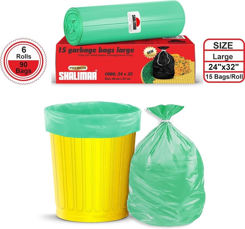 Shalimar Premium Garbage Bags (Lavender Fragrance) Size 24 X 32 Inches (Large) 90 Bags (6 Rolls) Dustbin Bag/Trash Bag - Green Color (Pack of 2) - Image 2
