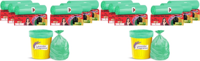 Shalimar Premium Garbage Bags (Lavender Fragrance) Size 24 X 32 Inches (Large) 90 Bags (6 Rolls) Dustbin Bag/Trash Bag - Green Color (Pack of 2) - Image 1