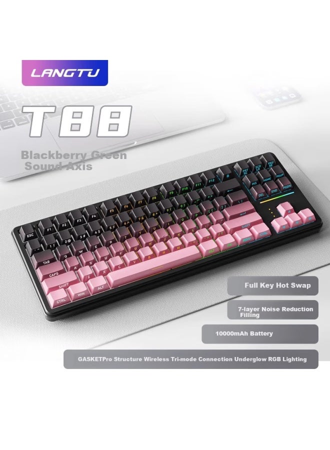 Langtu T88 Blackberry Tri-mode Side-engraved Custom Mechanical Keyboard For Gaming, Office, Wired, Wireless, Bluetooth Keyboard With 1000mah Battery And Blue Switch - Image 1