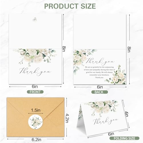 HiABNRT 50 Funeral Thank You Cards with Envelopes 4×6 in Floral Thank You Cards Bereavement Cards Bulk Sympathy Cards for Funeral Family Friends Loved Ones Celebration of Life - Image 2
